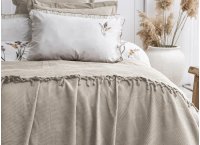 Постельное белье Washed Cotton Saheser - Eveline Bej с вышивкой и покрывалом пике (Turkey), евро